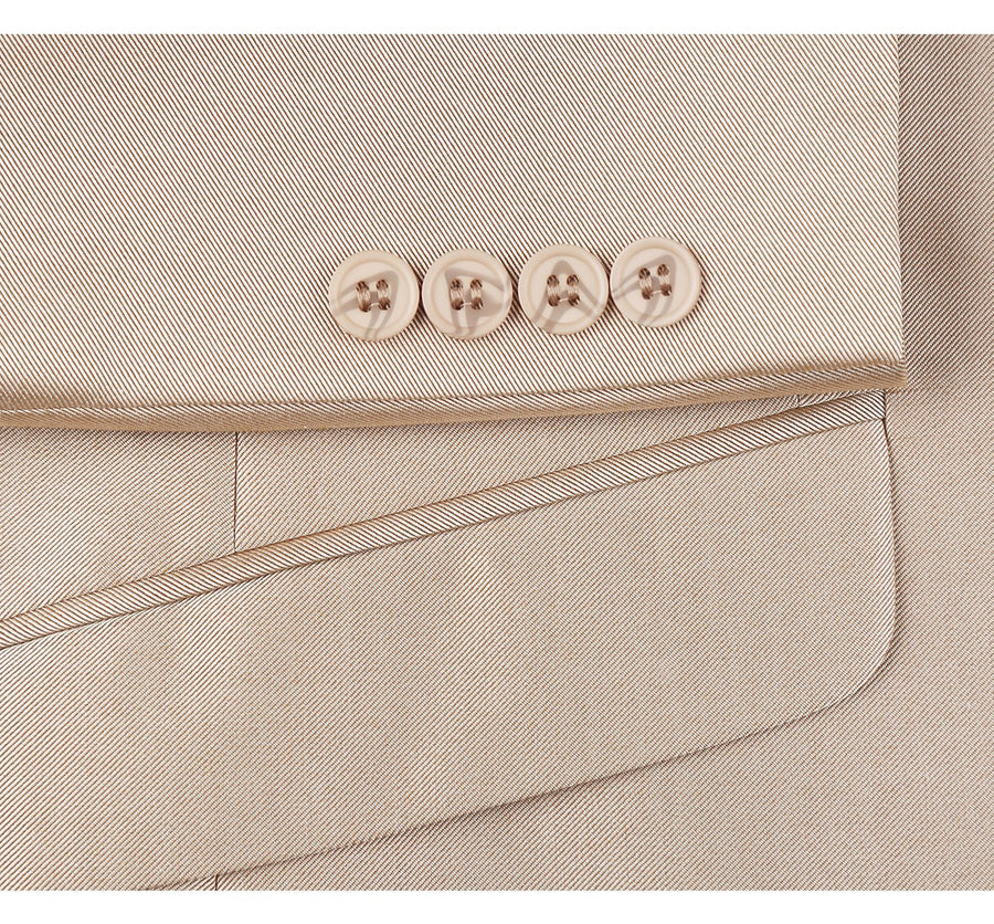 Mens Basic Two Button Slim Fit Suit with Optional Vest in Shiny Champagne Tan Sharkskin
