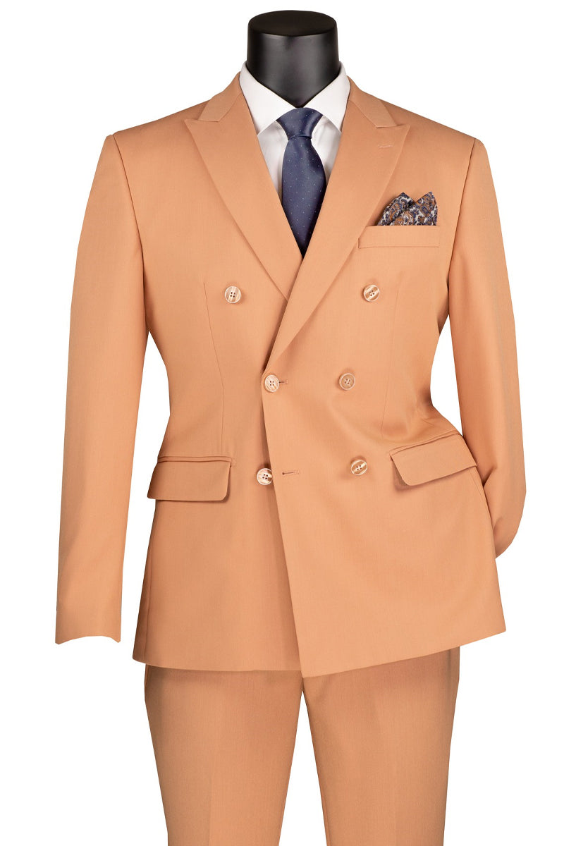 Men’s Slim Fit Double Breasted Stretch Suit in Orange Peach