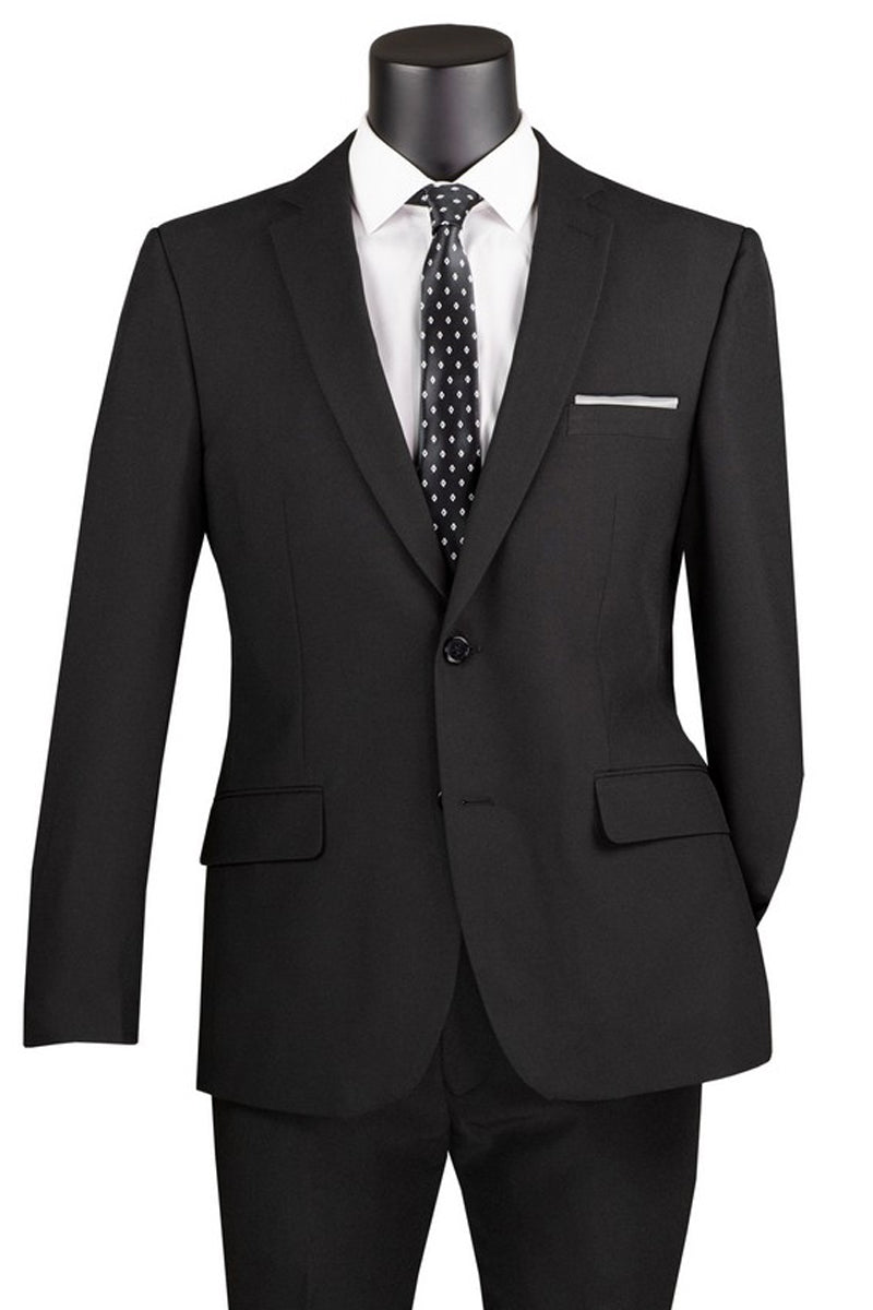 Men’s 2 Button Slim Fit Poplin Suit in Black
