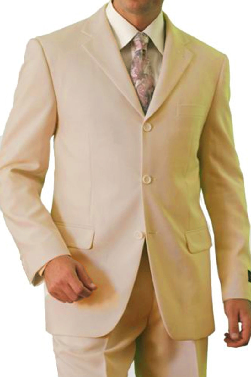 Men’s Basic Three Button Poplin Suit in Tan
