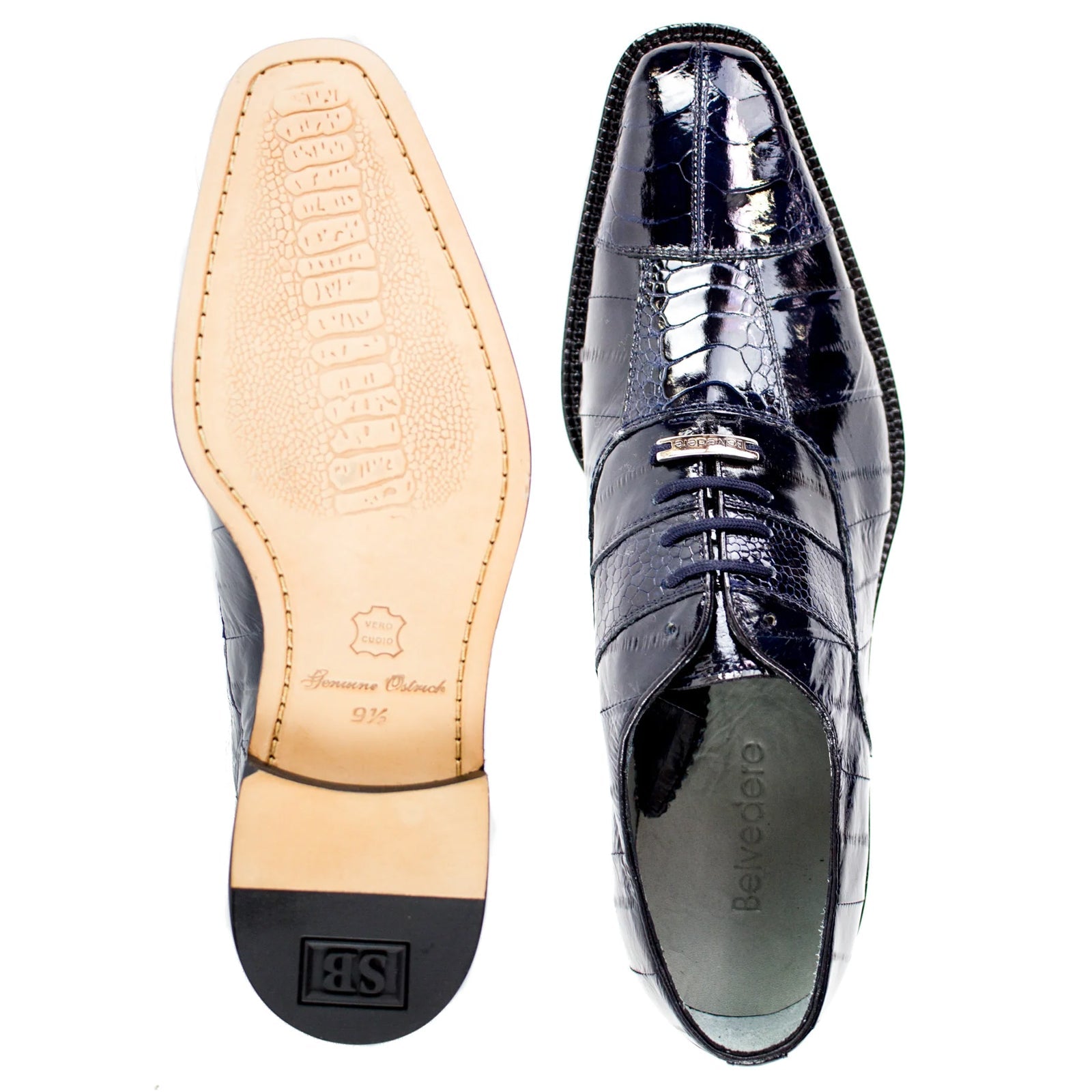 Men’s Belvedere Mare Ostrich Leg & Eel Skin Dress Shoe in Navy Blue