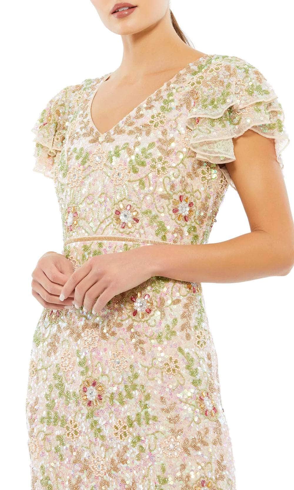 Ruffled Cap Sleeve Mother of the Bride Dress