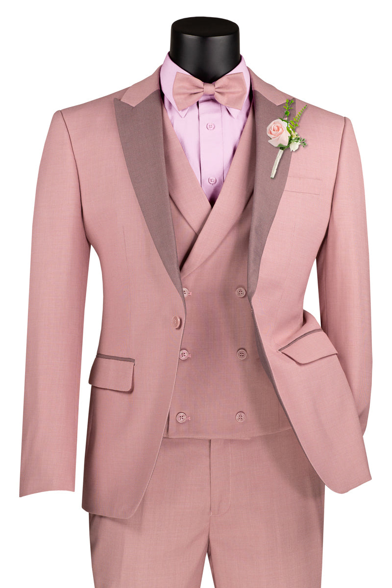 Men’s Summer Slim Fit Peak Lapel Tuxedo Suit in Mauve Pink