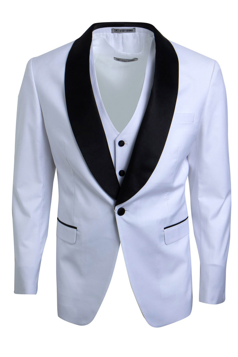 Men’s Stacy Adams Vested One Button Shawl Lapel Tuxedo in White