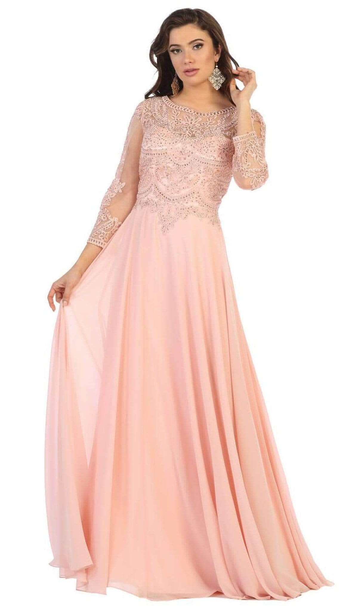Illusion Sleeve A-Line Prom Dress