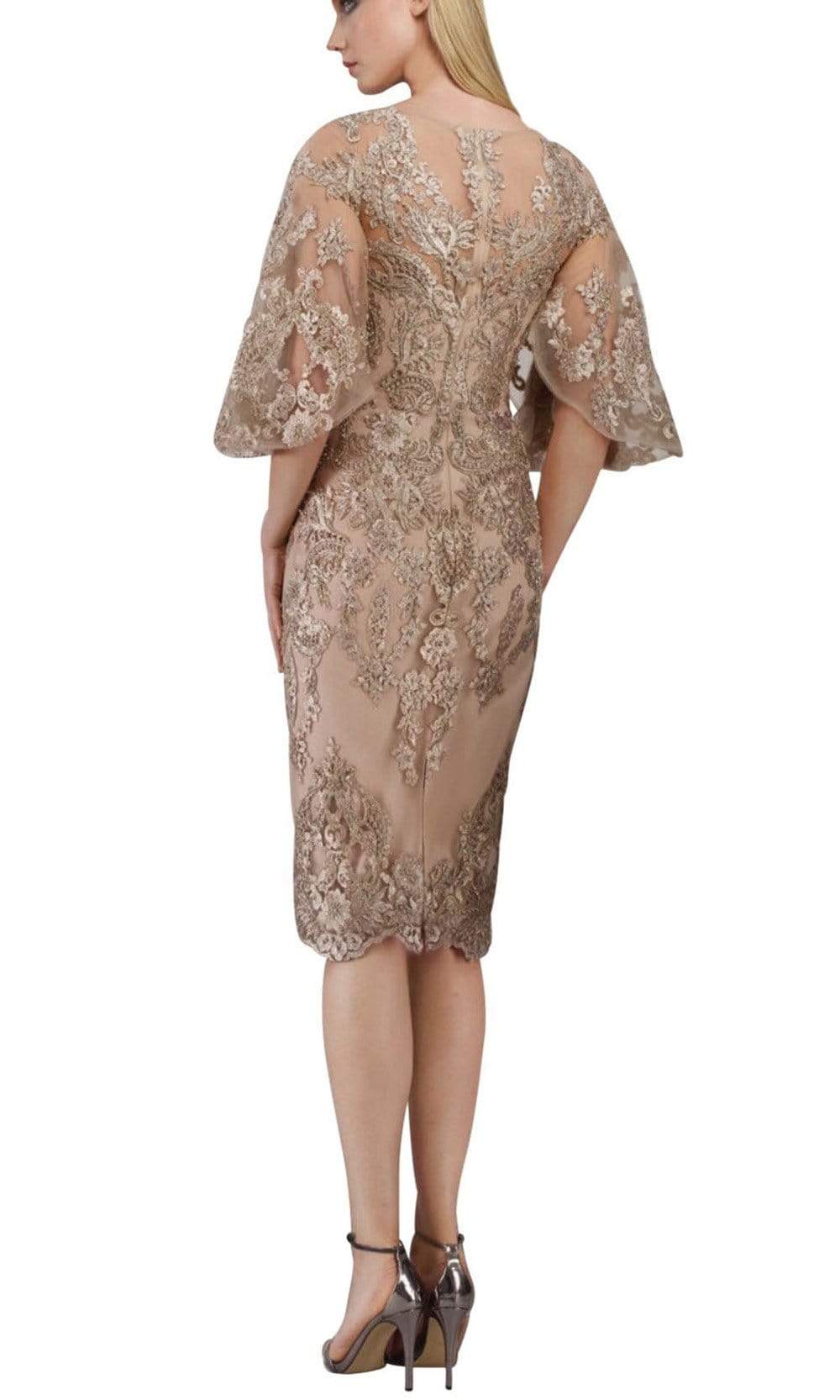 W2068 Quarter Tulip Sleeves Lace Appliqued Sheath Dress