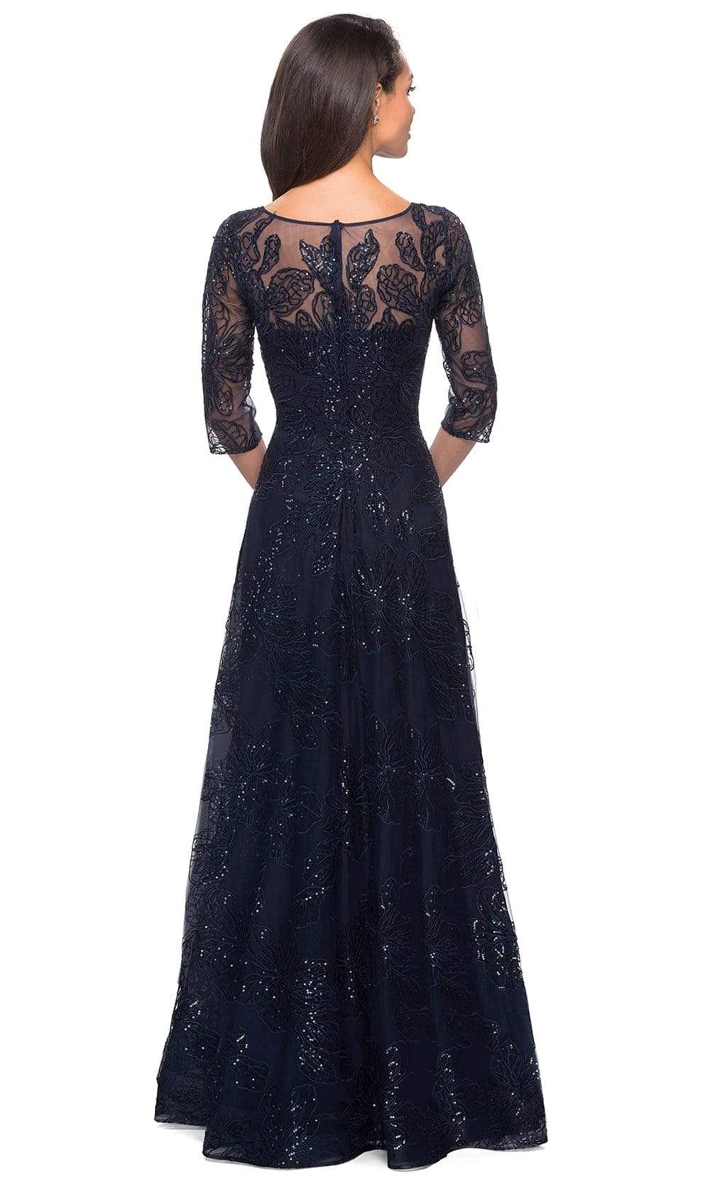 27942 Quarter Sleeve Sequined Lace A-Line Dress