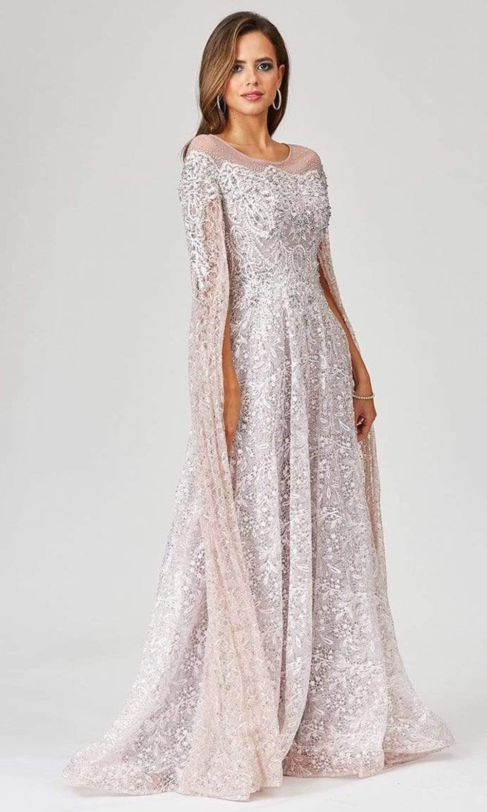 29454 Embellished Long Sleeve A-Line Gown