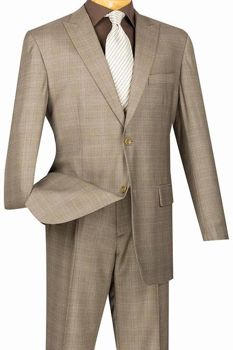 Men’s Modern Fit Summer Glen Plaid Business Suit in Tan