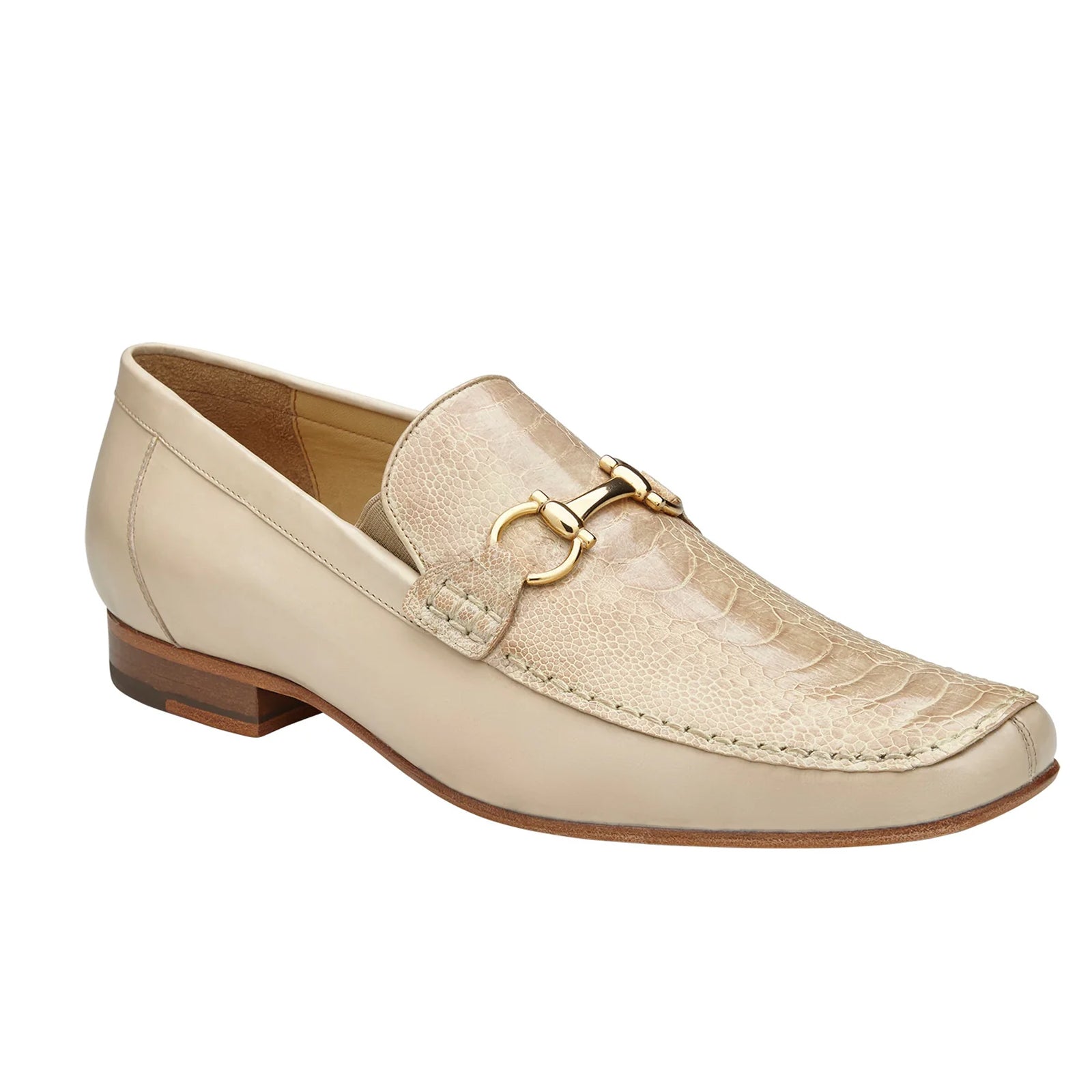 Men’s Belvedere Bruno Ostrich Leg & Italian Calfskin Buckle Dress Loafer in Ivory Off White