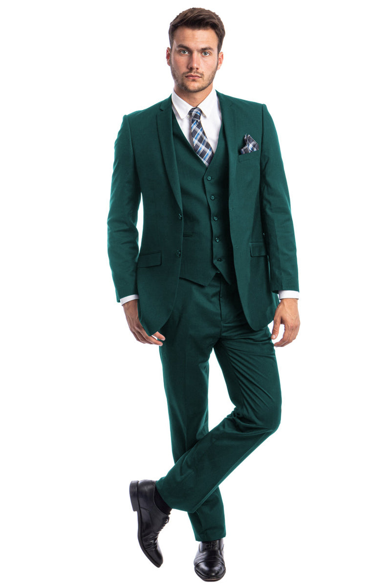 Men’s Two Button Slim Fit Basic Vested Wedding Suit in Teal Green