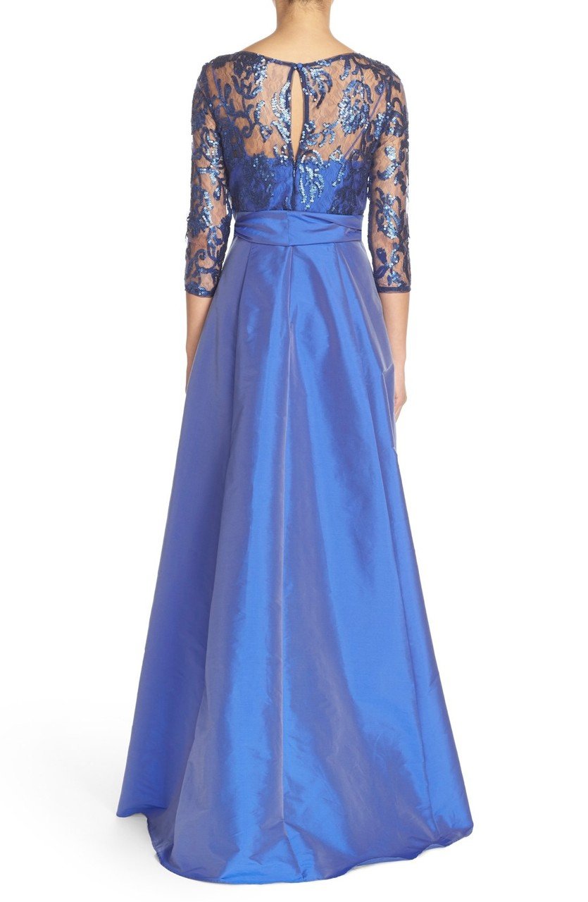 81916970 Quarter Sleeve Ribbon Ornate High Low Gown