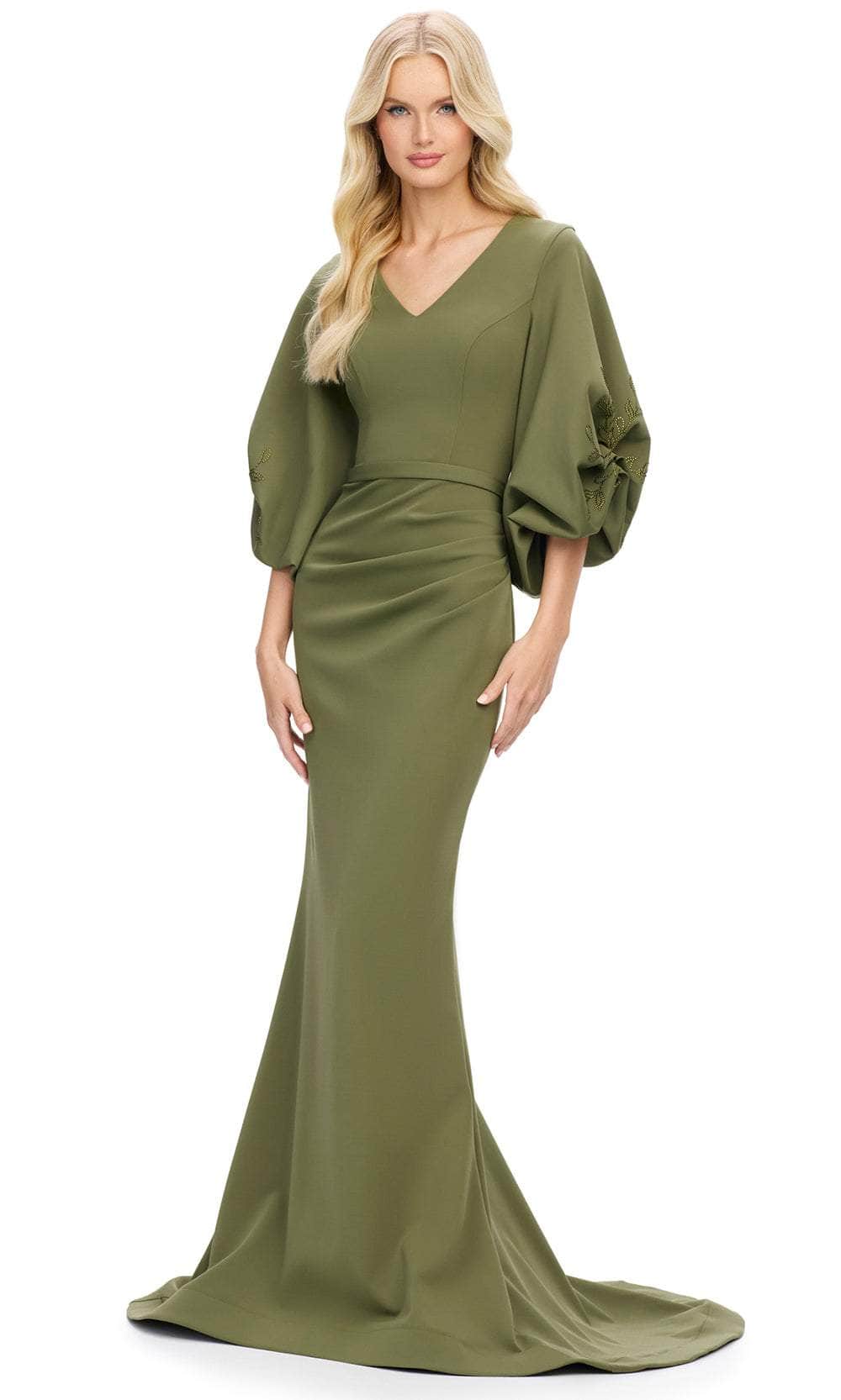 Balloon Sleeve Mermaid Evening Gown