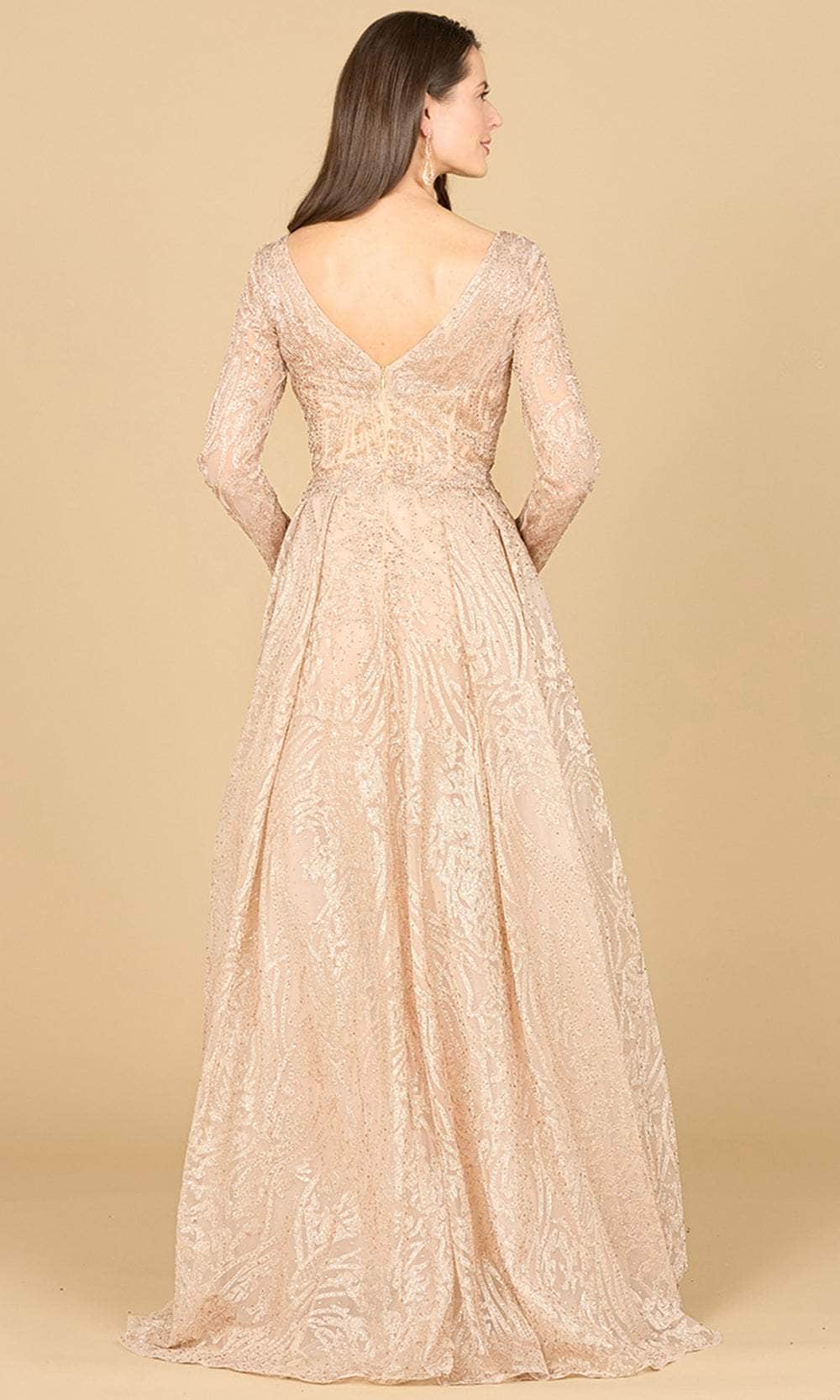 Long Sleeve Pleated Evening Gown