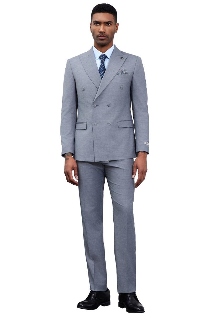 Men’s Designer Stacy Adams Classic Double Breasted Suit in Grey