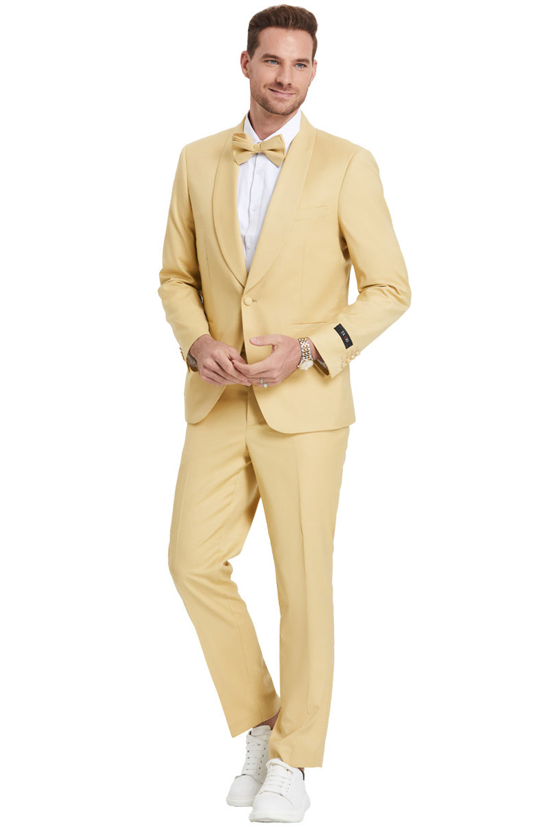 Men’s One Button Shawl Lapel Dinner Jacket Style Wedding Suit in Dijon Yellow