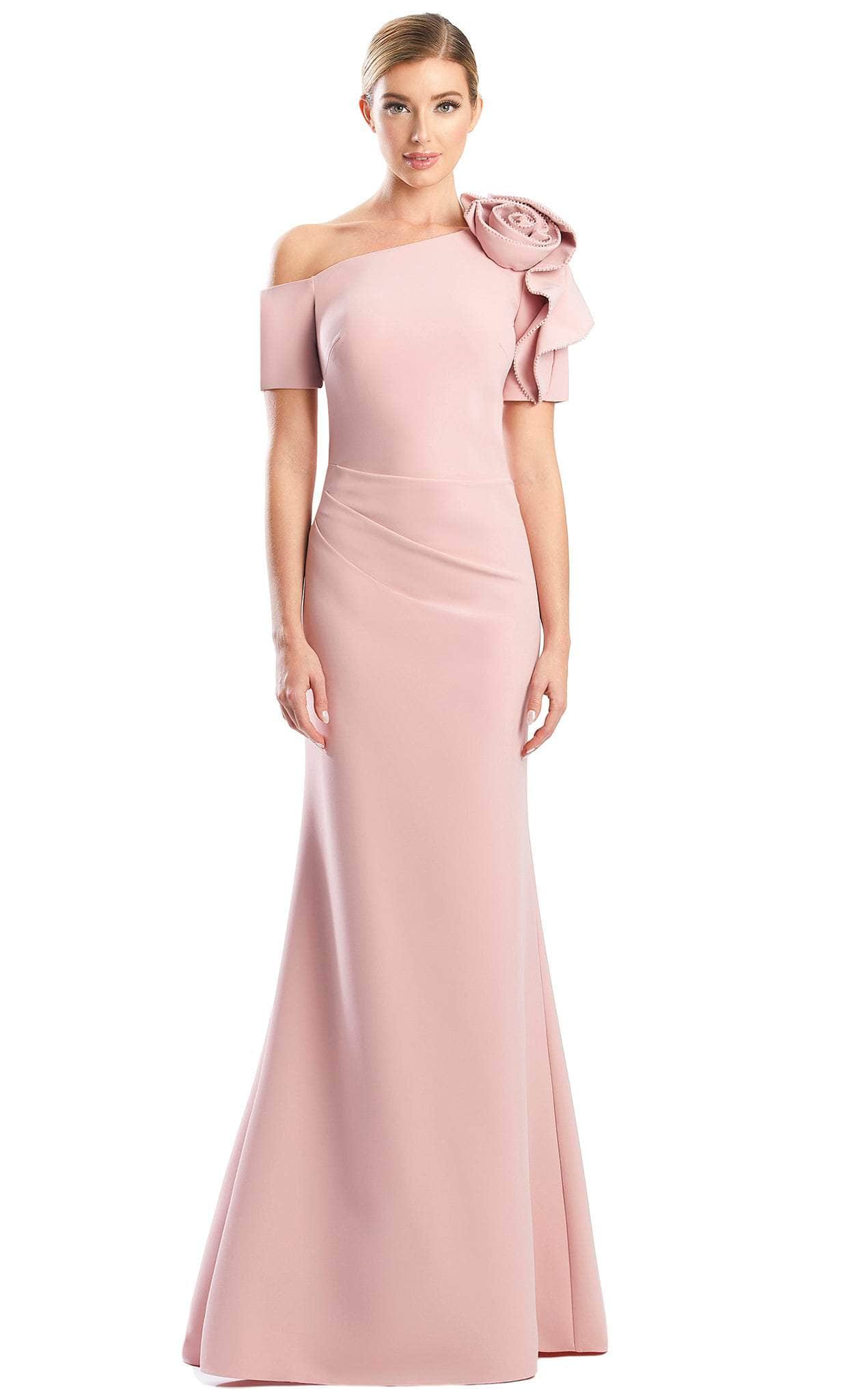 Rose-Detailed Asymmetrical Formal Gown