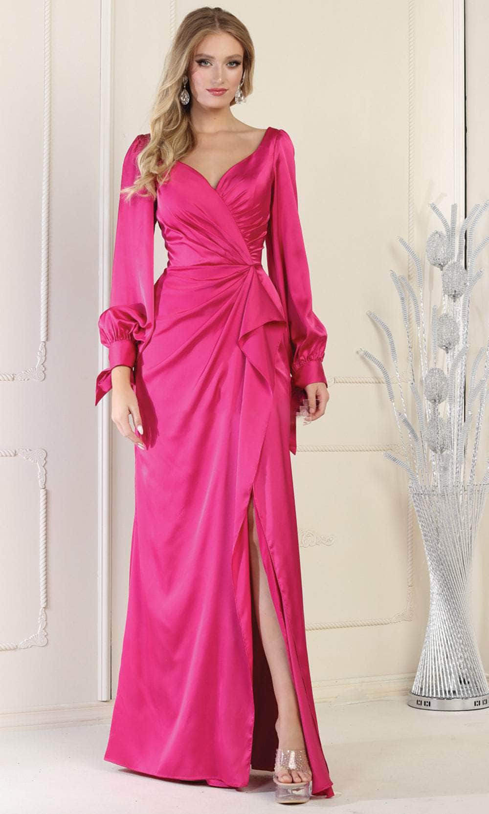 Long Sleeve Ruched Detail Evening Dress