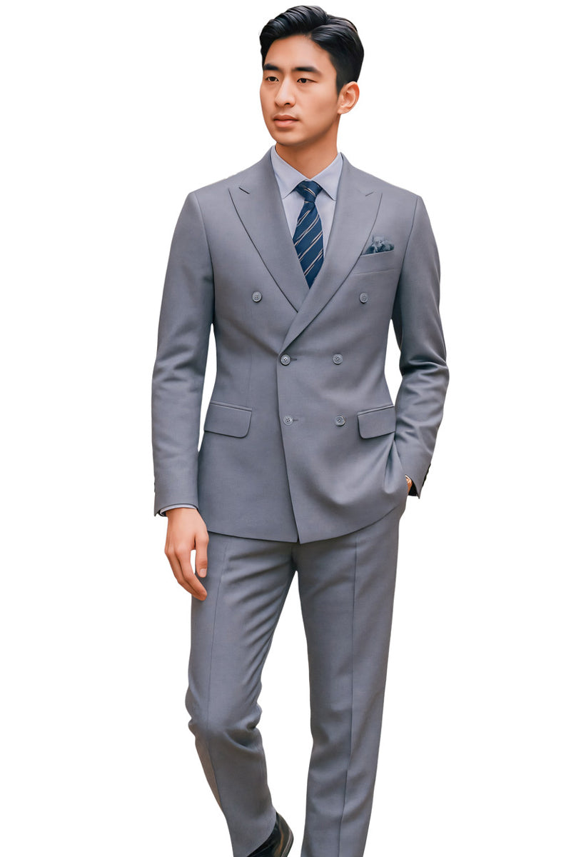 Men’s Tailored Fit Double Breasted Suit in Medium Grey