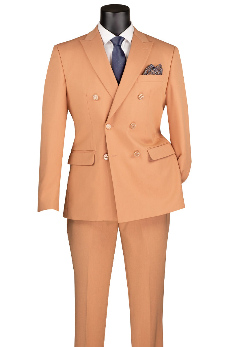 Men’s Slim Fit Double Breasted Stretch Suit in Orange Peach