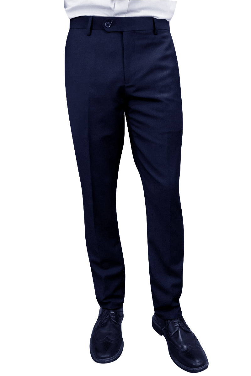 Men’s 100% Wool Slim Fit Flat Front Dress Pant in Navy Blue