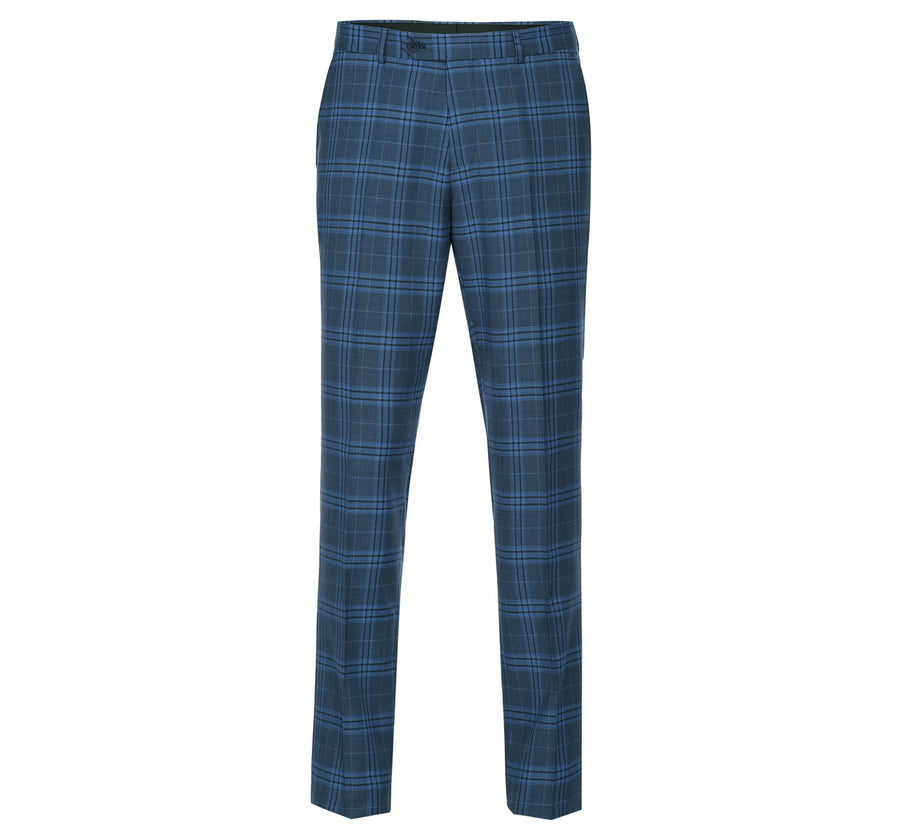 Mens Two Button Slim Fit Two Piece Suit in Blue Windowpane Plaid