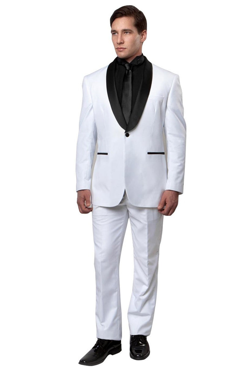 Men’s Classic Slim Fit Shawl Lapel Tuxedo in White & Black