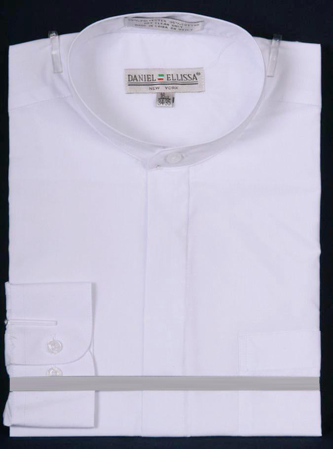 Men’s Classic Banded Collar French Front Dress Shirt in White