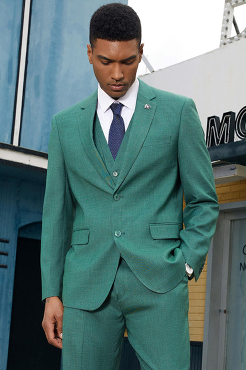 Men’s Stacy Adam’s Two Button Fancy Vested Suit in Neon Teal Green