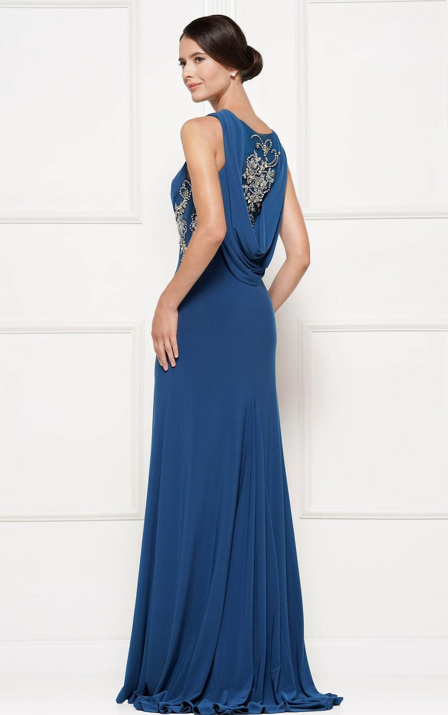 RD2029 Bejeweled Bateau Jersey Sheath Dress