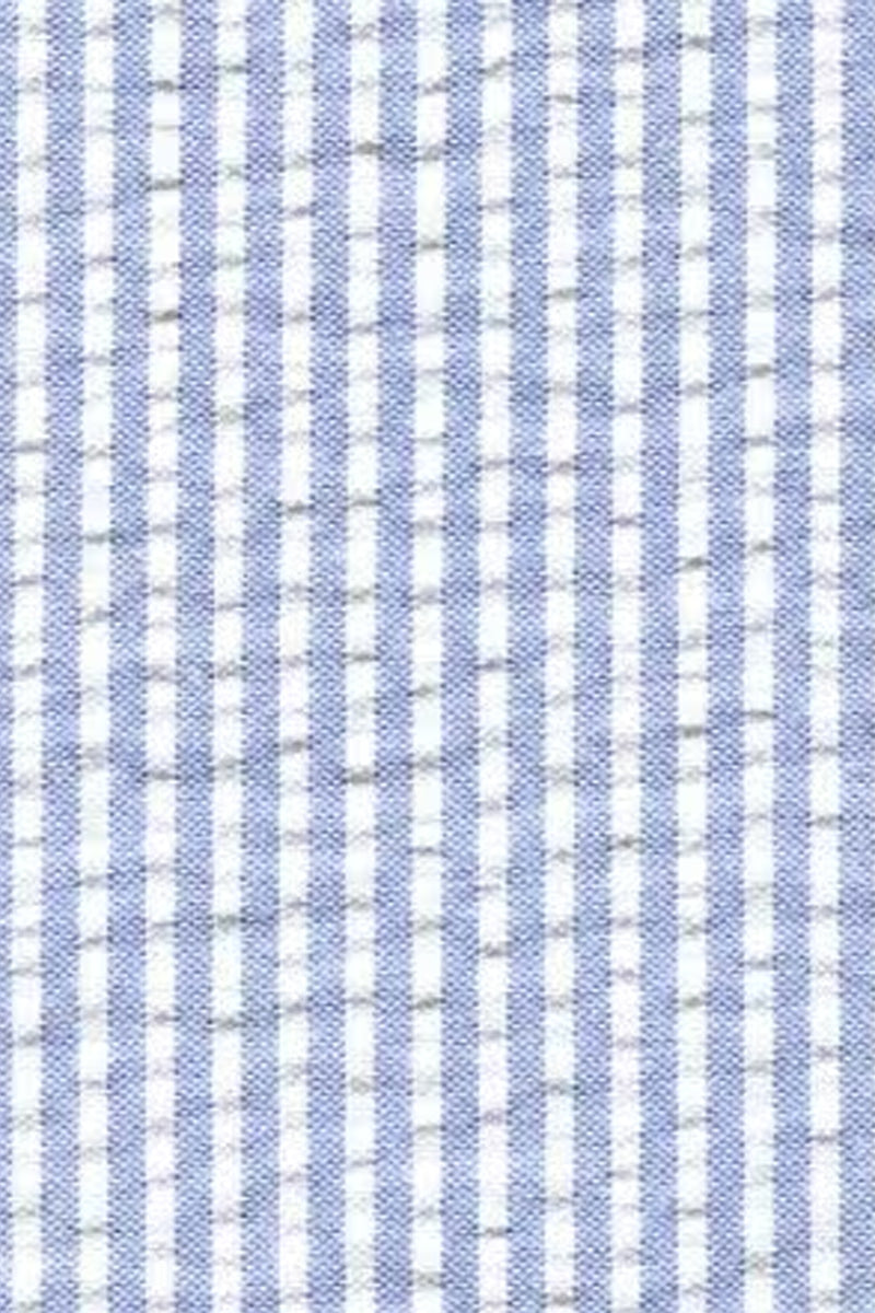 Men’s 2PC Summer Seersucker Modern Fit Suit in Navy Blue Pinstripe