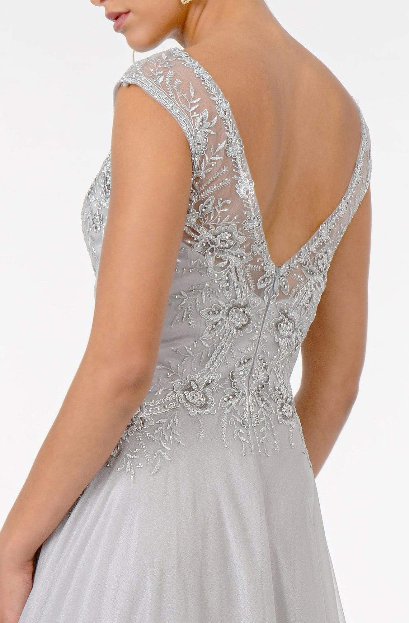 GL1826 Beaded Lace Embroidered Bodice A-Line Gown