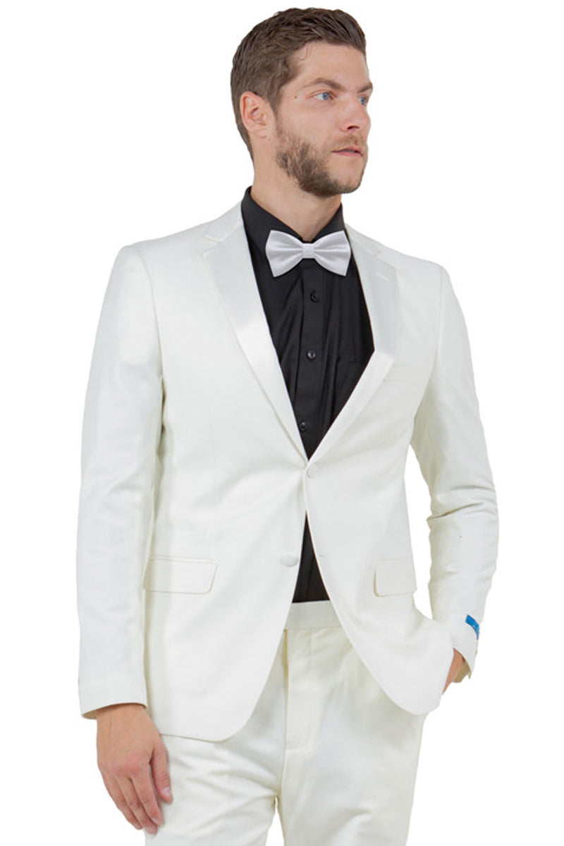 Men’s Slim Fit Two Button Notch Lapel Wedding Tuxedo in Ivory
