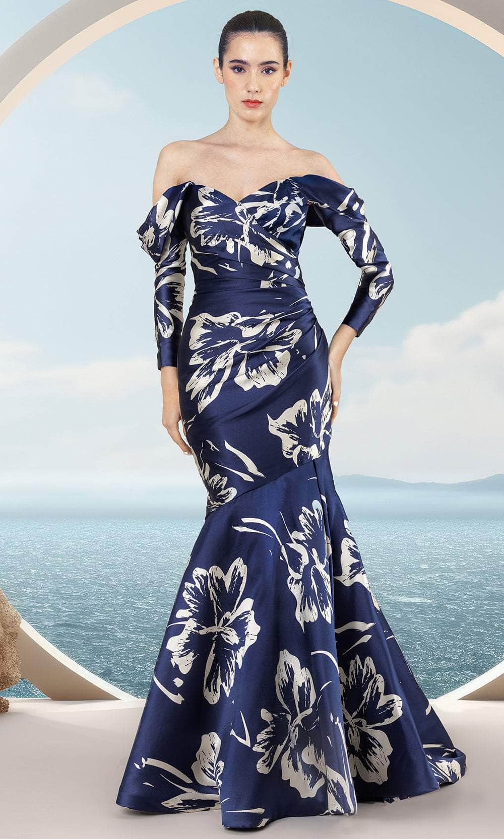 Off Shoulder Floral Evening Dress