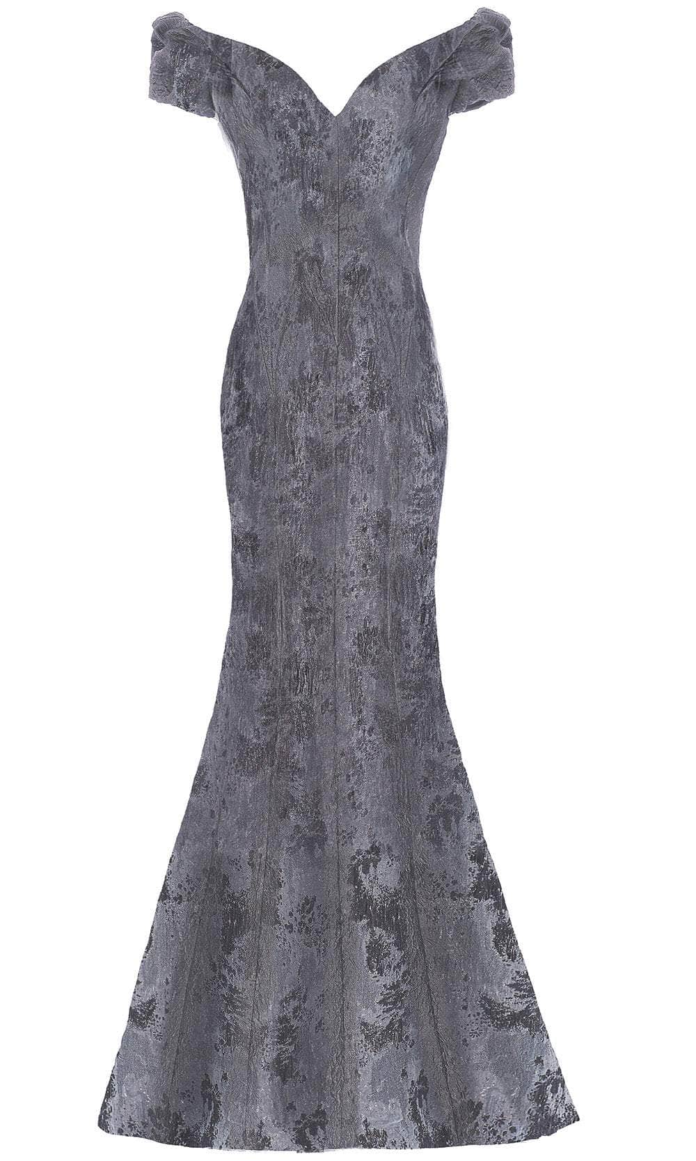 66721 Ruched Cap Sleeve Jacquard Mermaid Gown