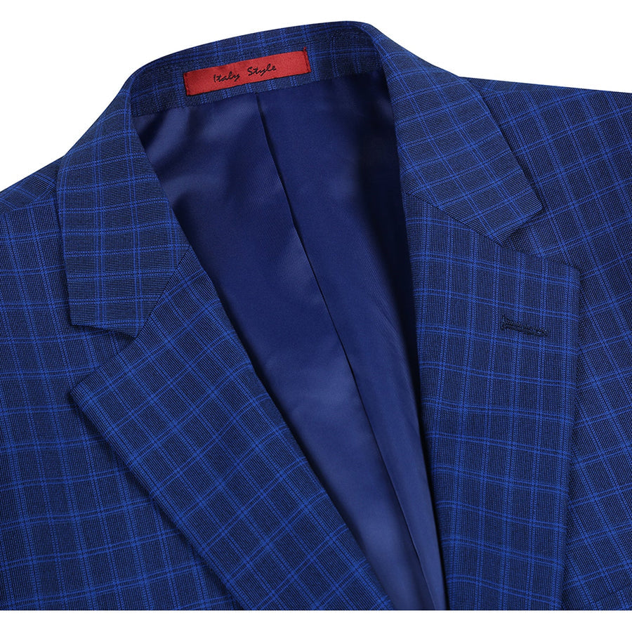 Mens Two Button Classic Fit Two Piece Suit in Blue Windowpane Check