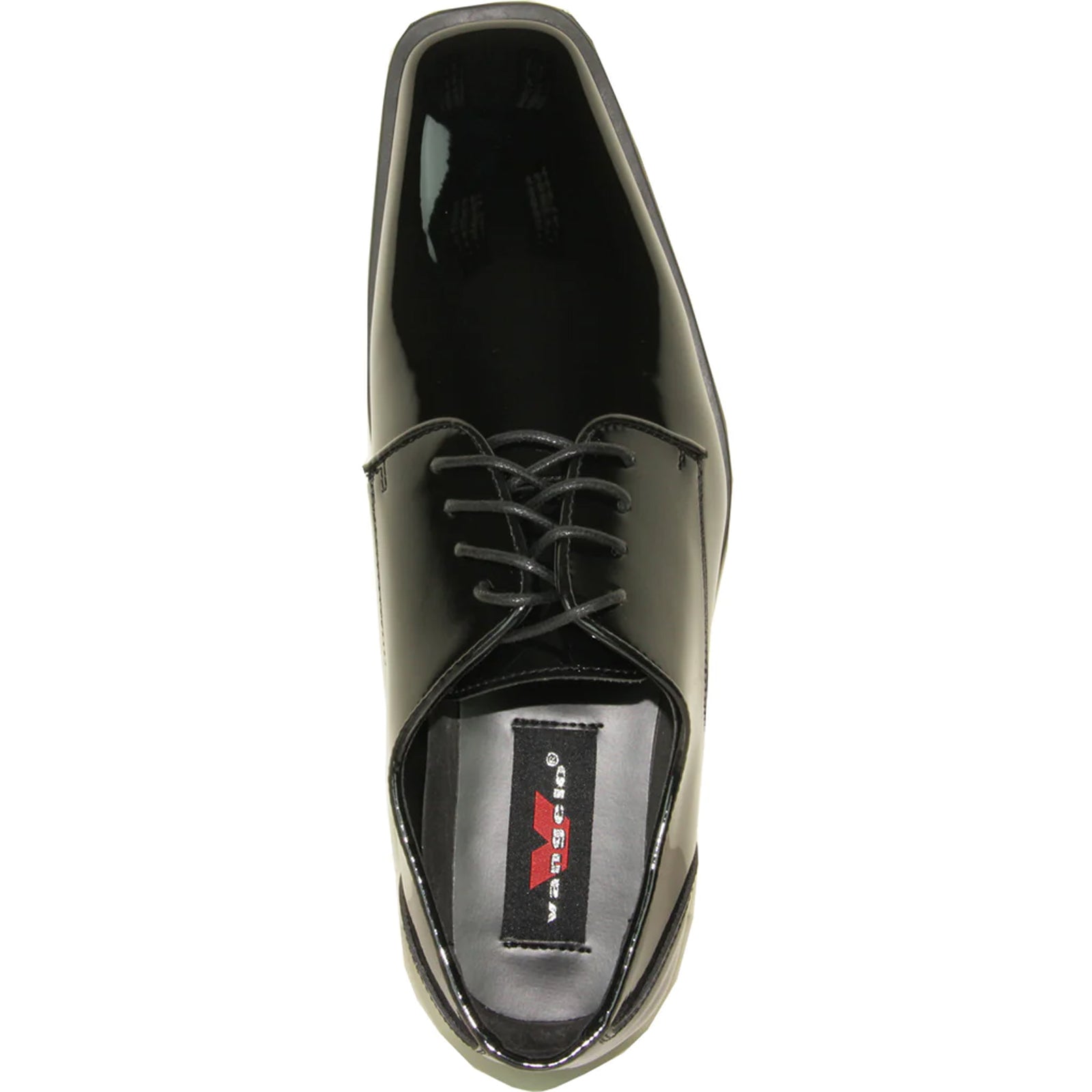 Mens Modern Pointy Square Toe Oxford Patent Tuxedo Shoe in Black