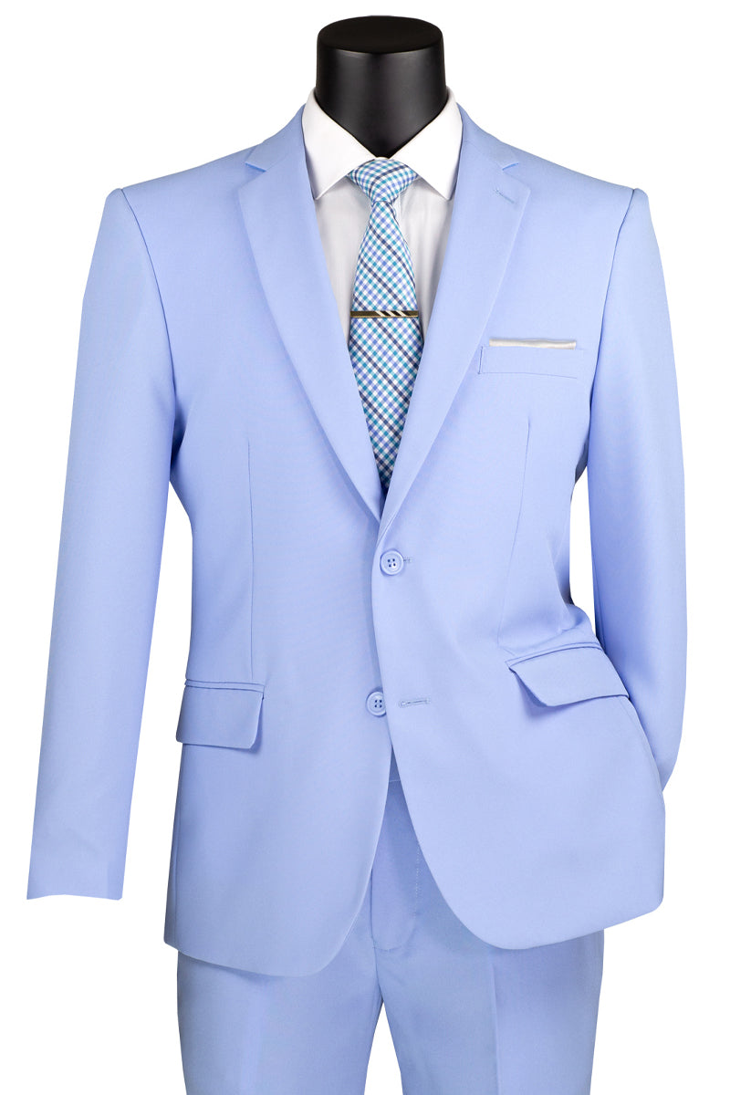 Men’s 2 Button Slim Fit Poplin Suit in Light Sky Blue