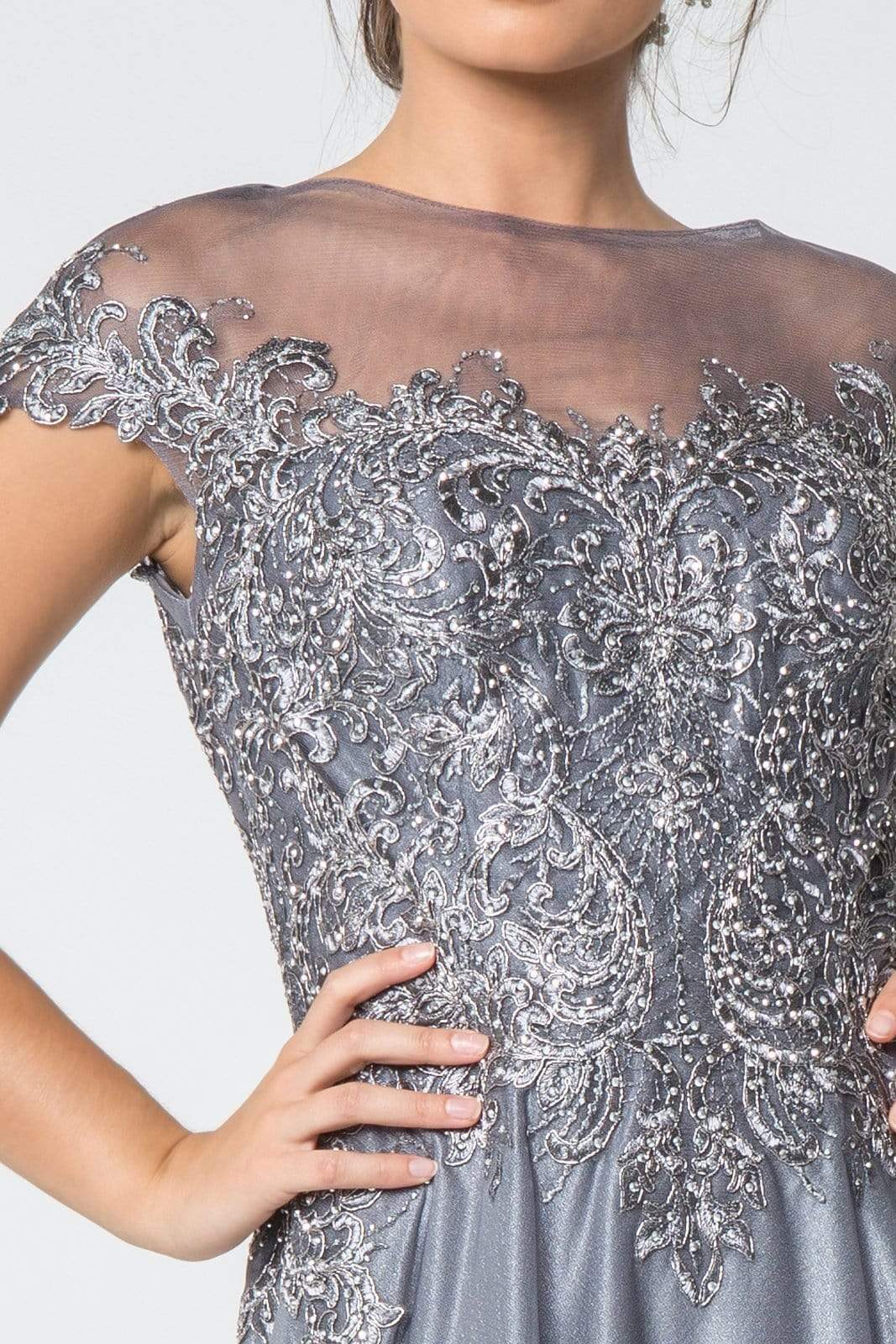 GL2828 Embellished Lace Bateau Chiffon A-line Gown