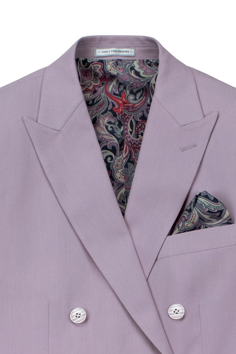 Men’s Slim Fit Double Breasted Stretch Suit in Lilac Lavender