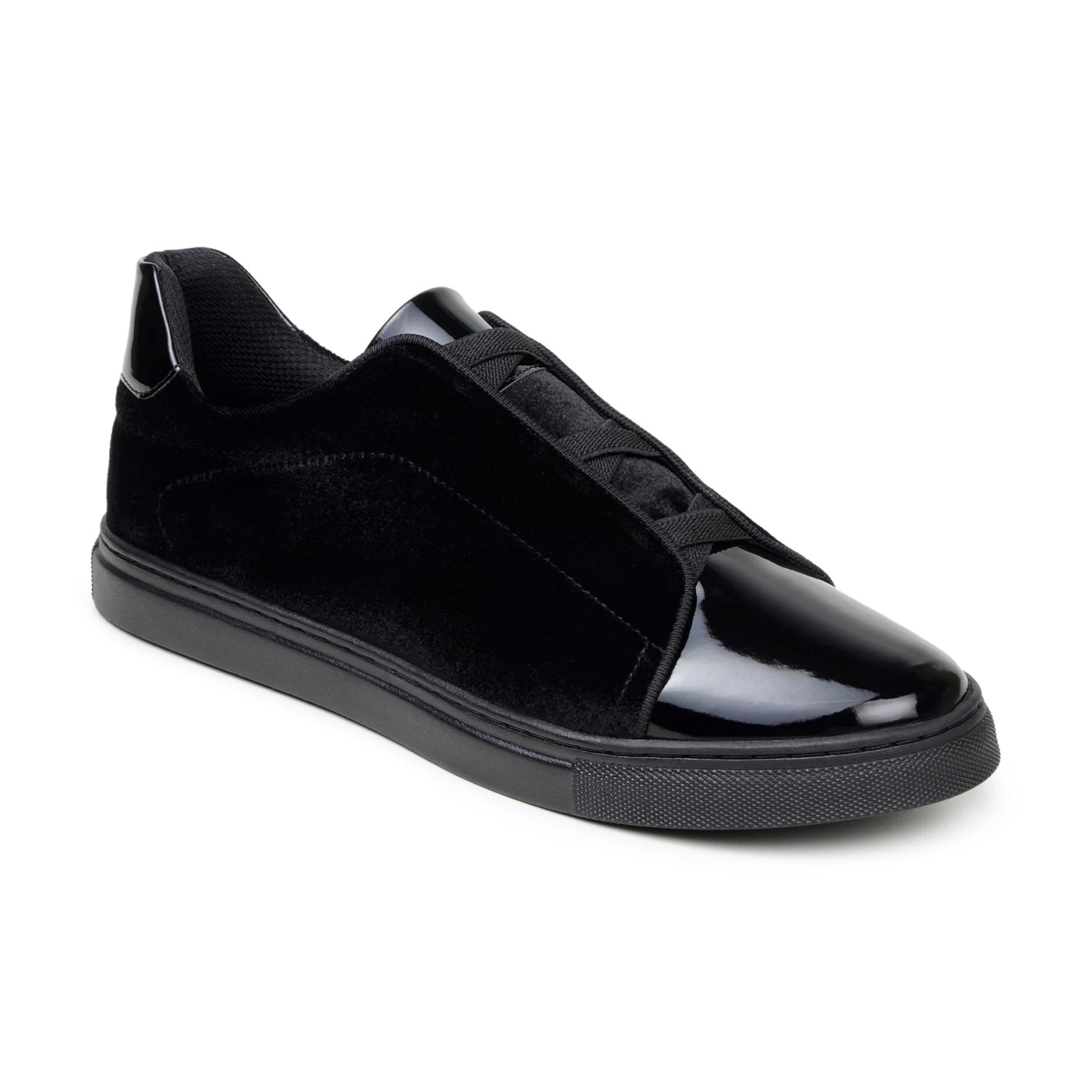 Men’s Belvedere Silvano Velvet & Patent Leather Tuxedo Tennis Shoe in Black