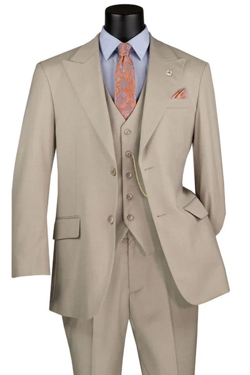 Men’s Summer Sharkskin Vested Suit in Taupe