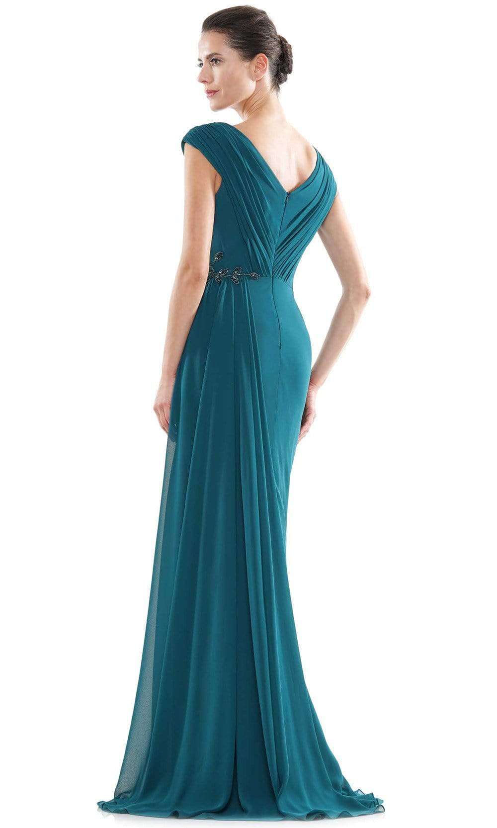 MV1080 Cap Sleeve Foliage Beaded Sheath Gown