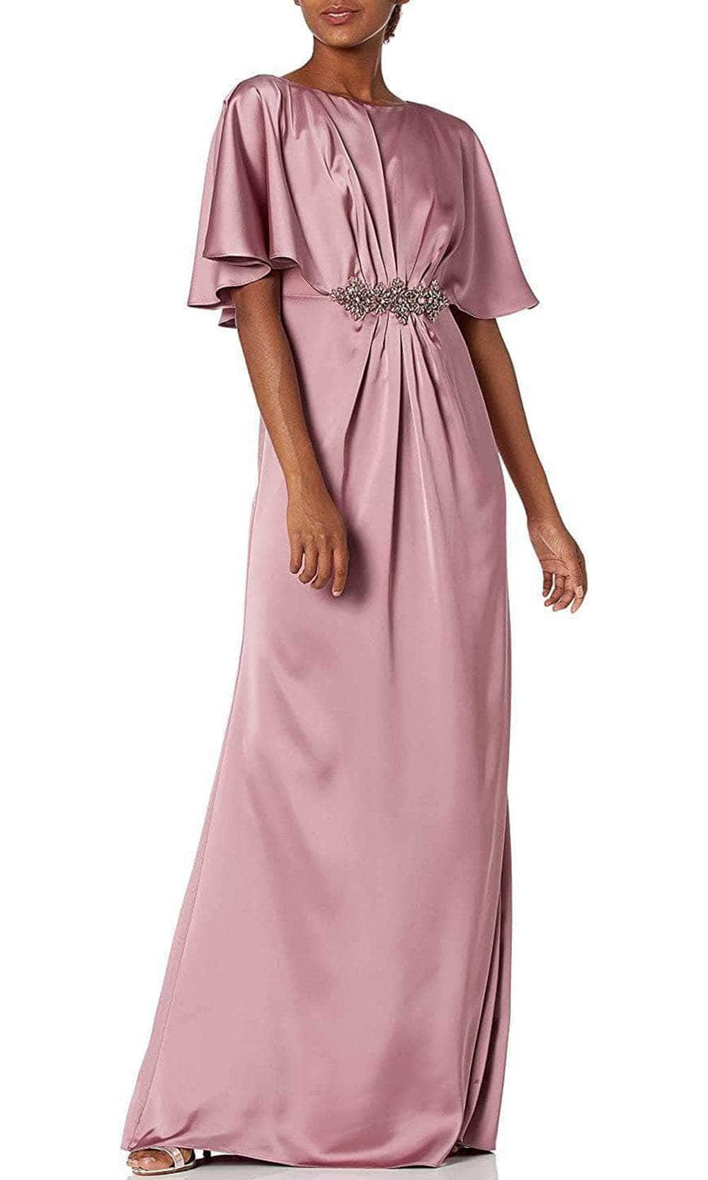Cape Sleeved Long Satin Formal Dress