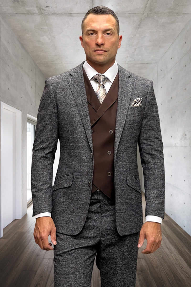 Men’s Modern Fit Wool & Cashmere Plaid Business Suit in Copper