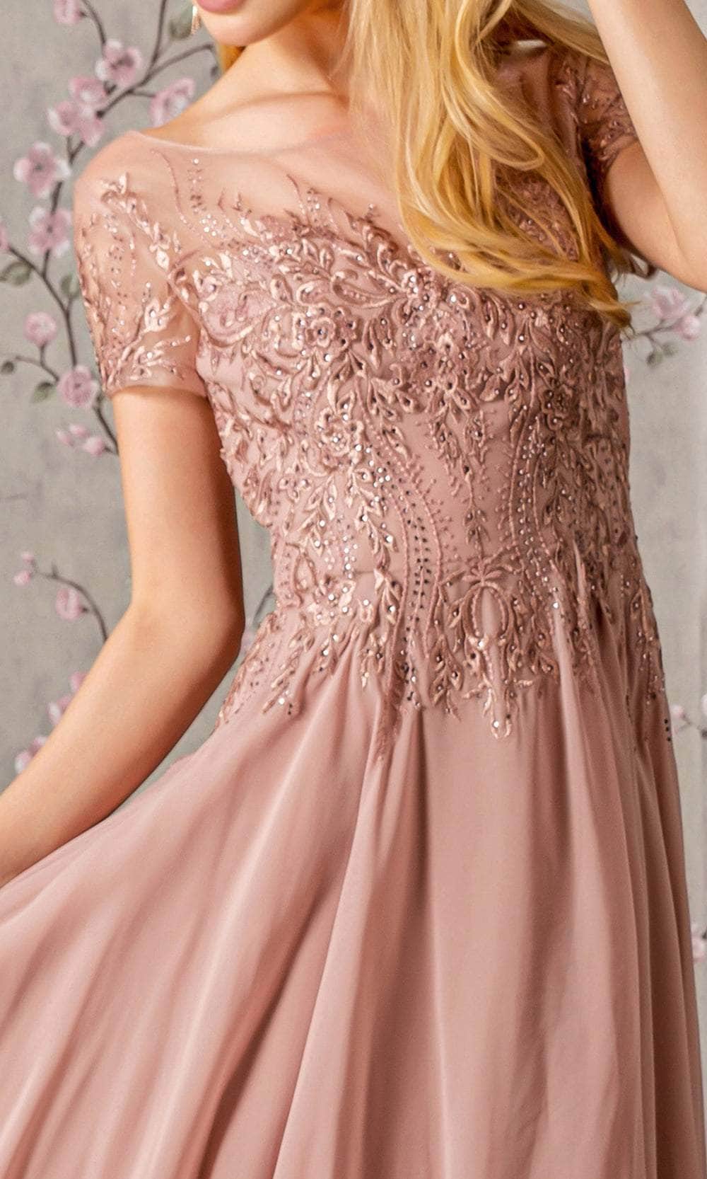 Embroidery Bateau Formal Dress