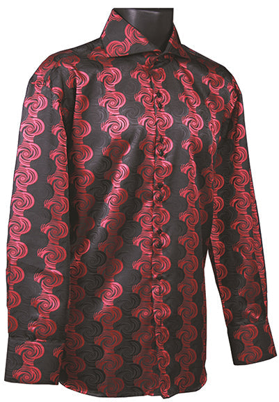 Men’s Regular Fit Fancy Swirl Pattern Sports Shirt in Black & Red