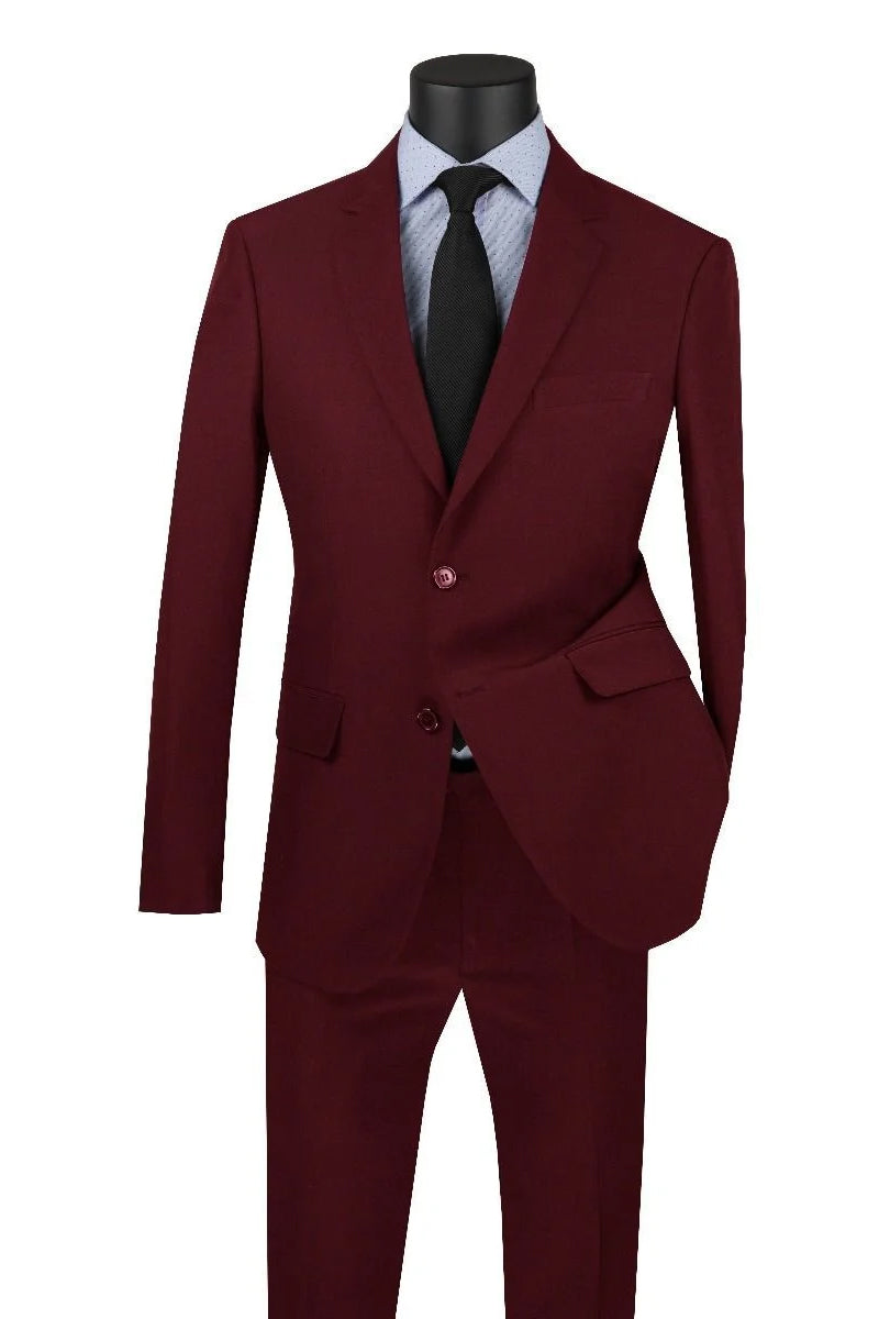 Mens Modern Fit Two Button Poplin Suit in Burgundy
