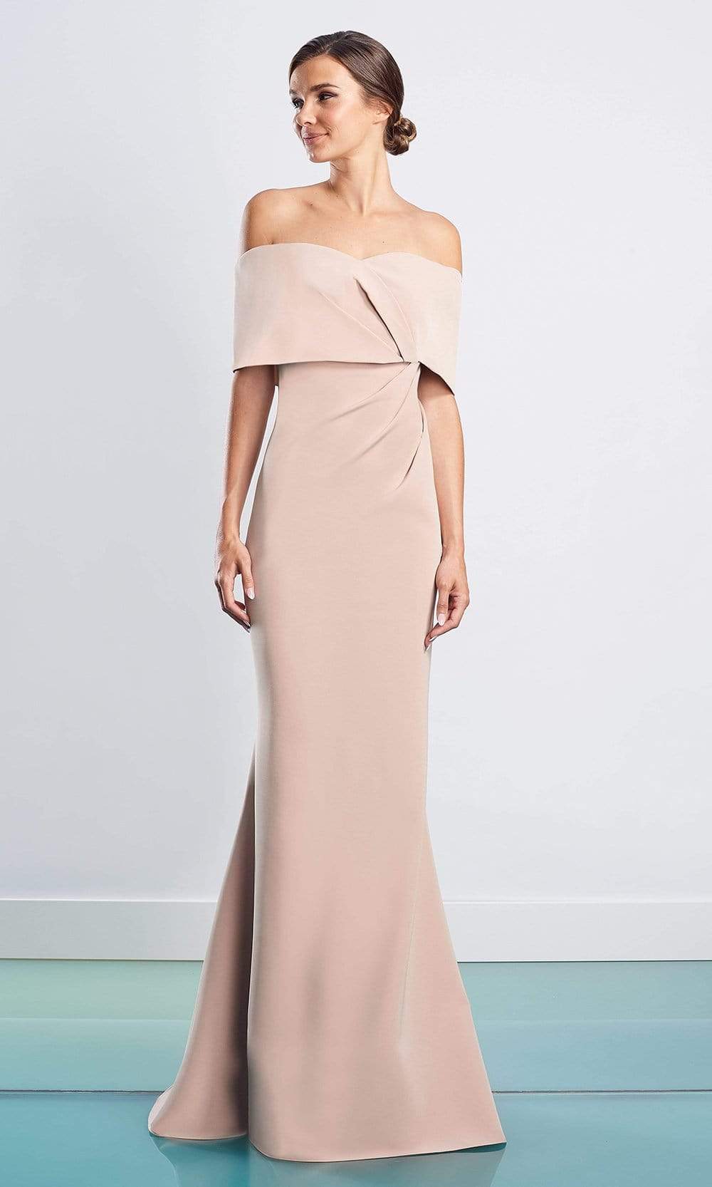 1471 Off Shoulder Buttons Back Sheath Dress