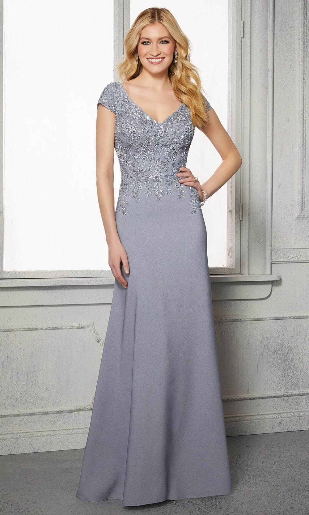 72421 Cap Sleeves A-Line Evening Dress